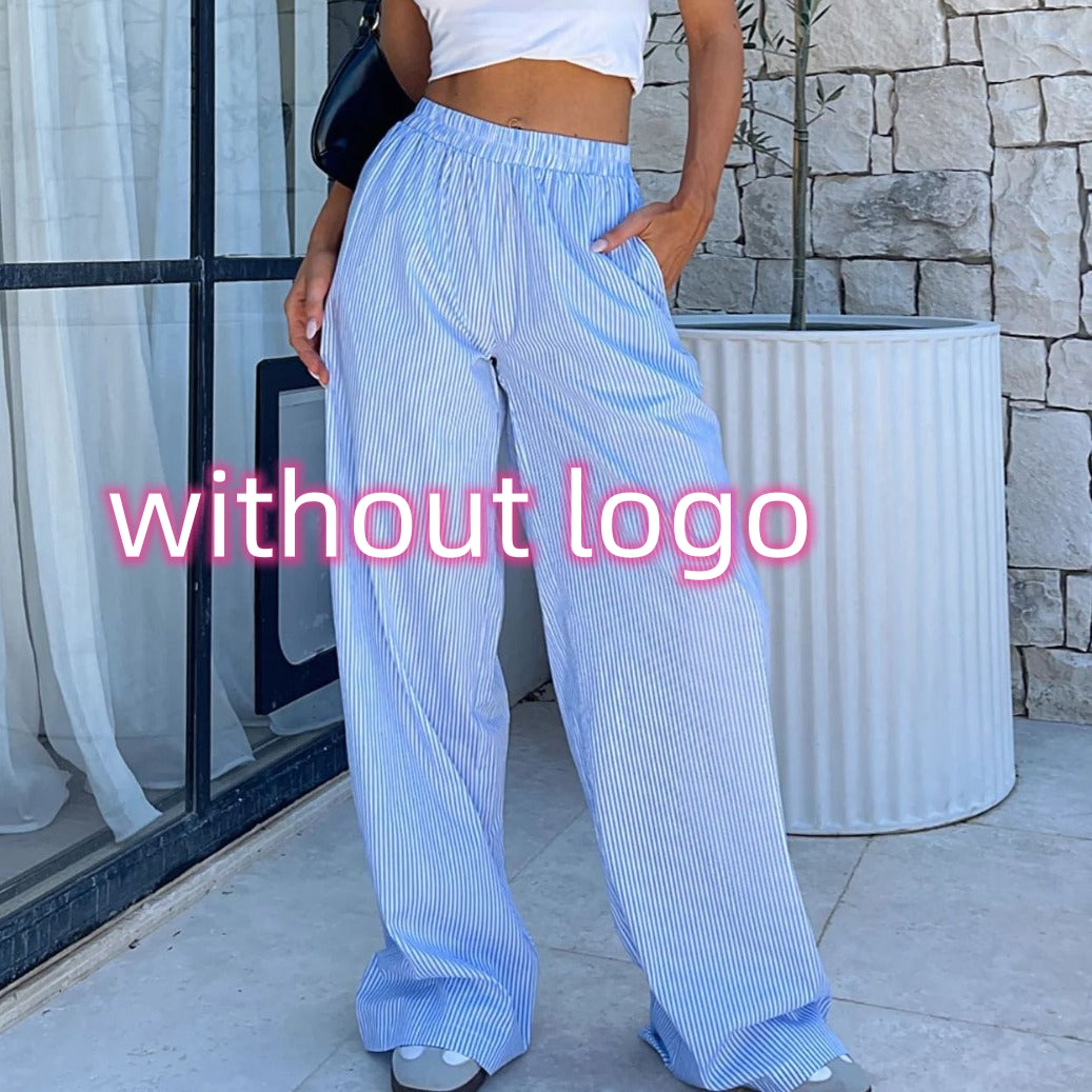 Fashion Y2K Striped Straight Trousers Summer Elastic High Waist Wide Leg Pants For Women What Else You Got?