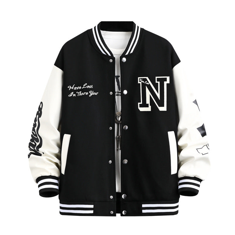 Men’s Letter‑Print Color Block Jacket – Loose INS‑Style Baseball Coat (Spring & Autumn) What Else You Got?