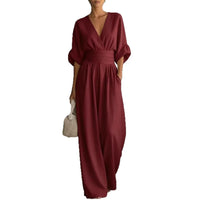 Elegant Waist-Cinching V-Neck Jumpsuit for Women - Modest & Stylish | Christian Fashion