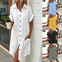Women's Short Sleeve Button-Down Shirt Dress – Casual Mid-Length Summer Dress (S-XXL)