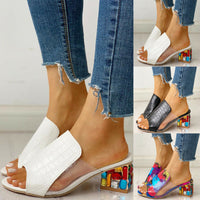 Fish mouth rhinestone fashion large size thick heel sandals