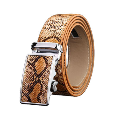 Automatic Buckle Snake Print Leather Belt for Men - Genuine Leather Waist Belt