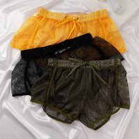 Mens Mesh Boxer-Style Breathable Hollow-Out Home Shorts
