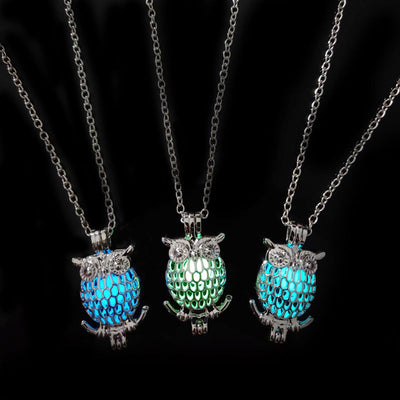 Glow-in-the-Dark Owl Necklace – Hollow Zinc Alloy Pendant with 45 cm Chain