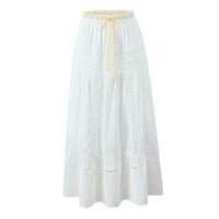 Chic French Contrast Ribbon Vest & Lace Trim Skirt Set - Boho Vacation Style