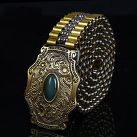 Unisex Engraved Alloy Belt – Smooth Buckle Metal Belt