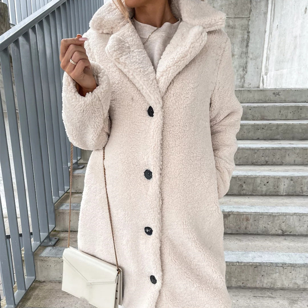 Women’s Plush Lapel Longline Jacket – Cozy Minimalist Winter Coat (S–5XL) What Else You Got?