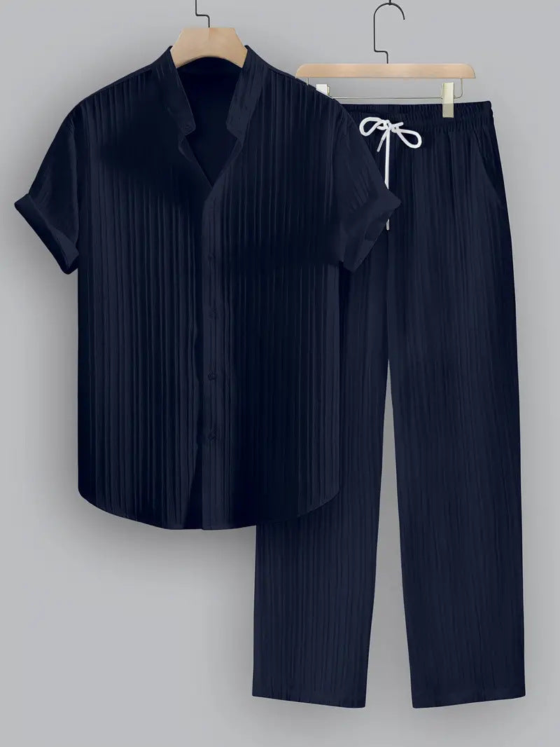 Men's Striped Short-sleeved Shirt Trousers Suit What Else You Got?