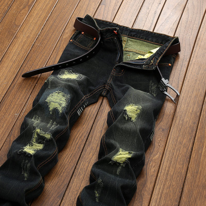 Men’s Retro Ripped Straight Jeans – Mid‑Waist Cotton Denim Pants What Else You Got?