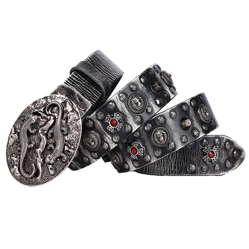 Personality Punk Rivet Men's Leather Belt Performance What Else You Got?
