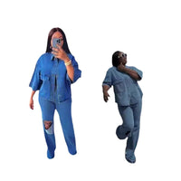 Stylish Two-Piece Denim Set with Personality Shirt - Trendy & Comfortable