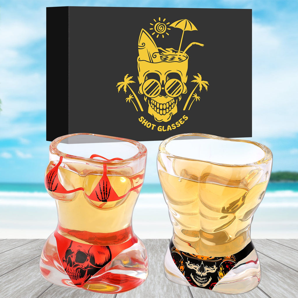2 Pieces, Black Muscle Men's And Red Bikini Skull Style Glass Small Wine Glasses Bar Tools Christmas Gift, Halloween Gift, Birthday Gift, Company Party Gift, Universal Gift What Else You Got?