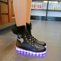 LED Light Up Fur Snow Boots - USB Charging Warm Winter Walking Shoes