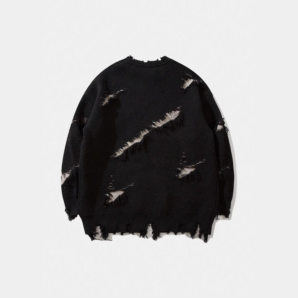 New Personality Street Jacquard Ripped Frayed Vintage Loose Sweater What Else You Got?
