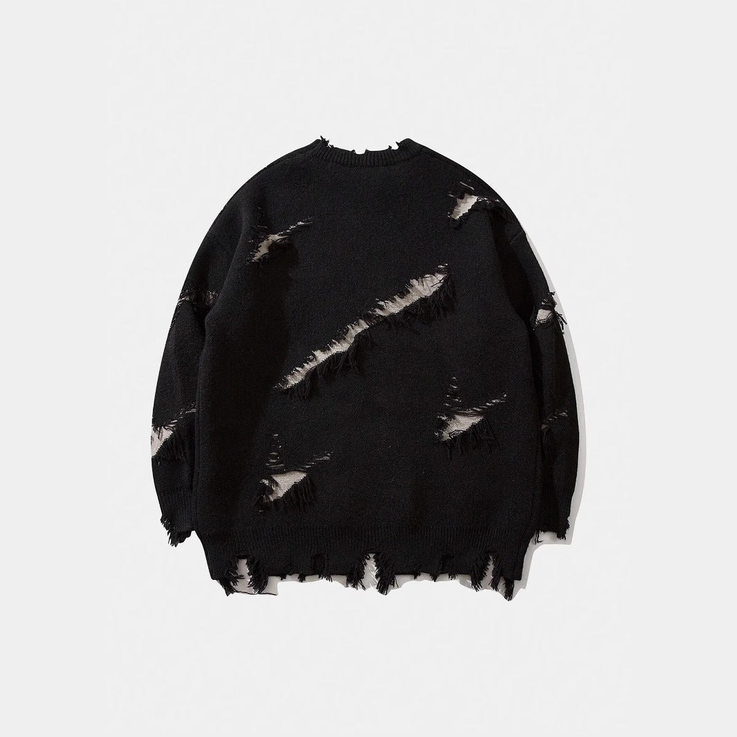 New Personality Street Jacquard Ripped Frayed Vintage Loose Sweater What Else You Got?