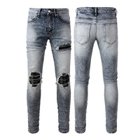 Men’s Retro Slim-Fit Jeans – Mid-Waist Cotton Denim Pencil Pants 28–40