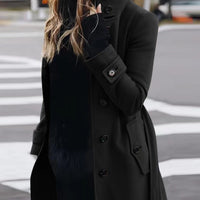 Women’s Medium-Length Casual Coat – Polyester Long-Sleeve Jacket S–2XL