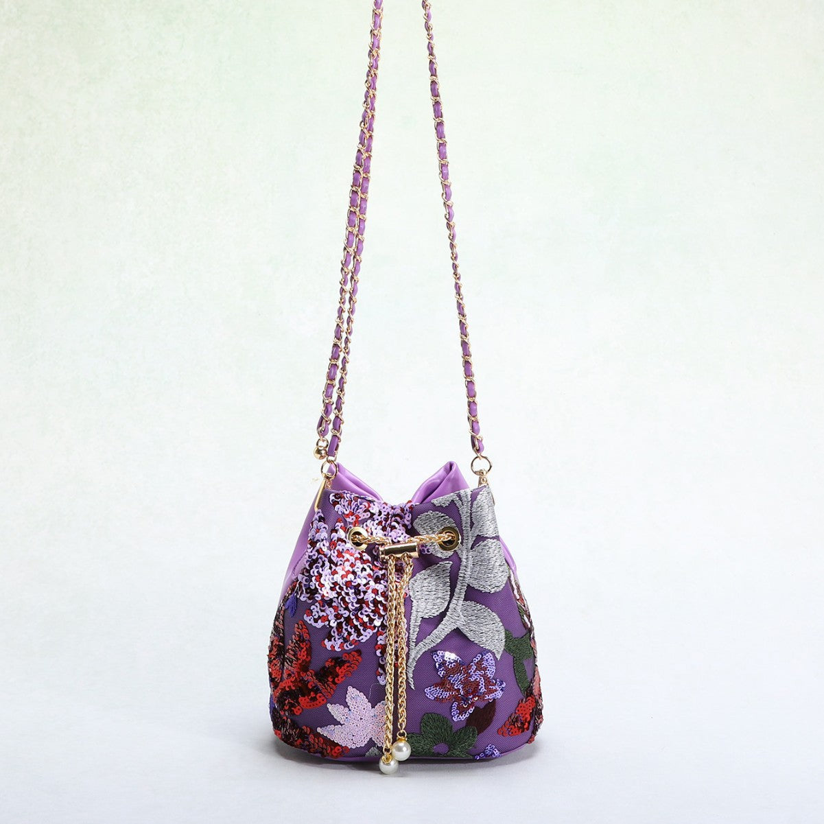 Mesh Patchwork Bucket Bag – Color‑Block Drawstring Crossbody with Chain Strap What Else You Got?