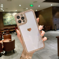 Heart Rhinestone Phone Case – Electroplated Edge Soft Shell