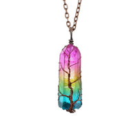 Tree of Life Crystal Pillar Pendant Necklace - Faith-Inspired Jewelry for Women & Men