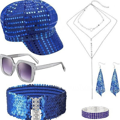 Rhinestone Accessory Set – Hat, Earrings, Glasses, Necklace, Scarf & Bracelet