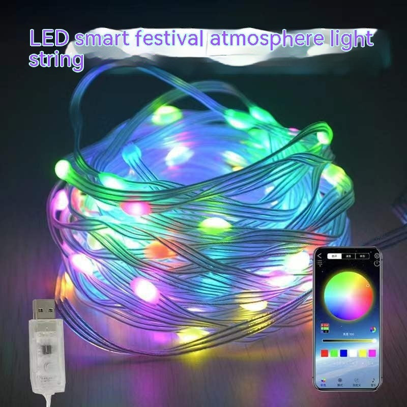 Voice-Activated LED Light String - Smart Bluetooth APP Control for Home Decor