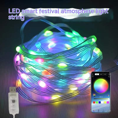 Voice-Activated LED Light String - Smart Bluetooth APP Control for Home Decor