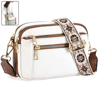 Floral Strap Crossbody Bag - Triple Zipper Organizer Purse for Women