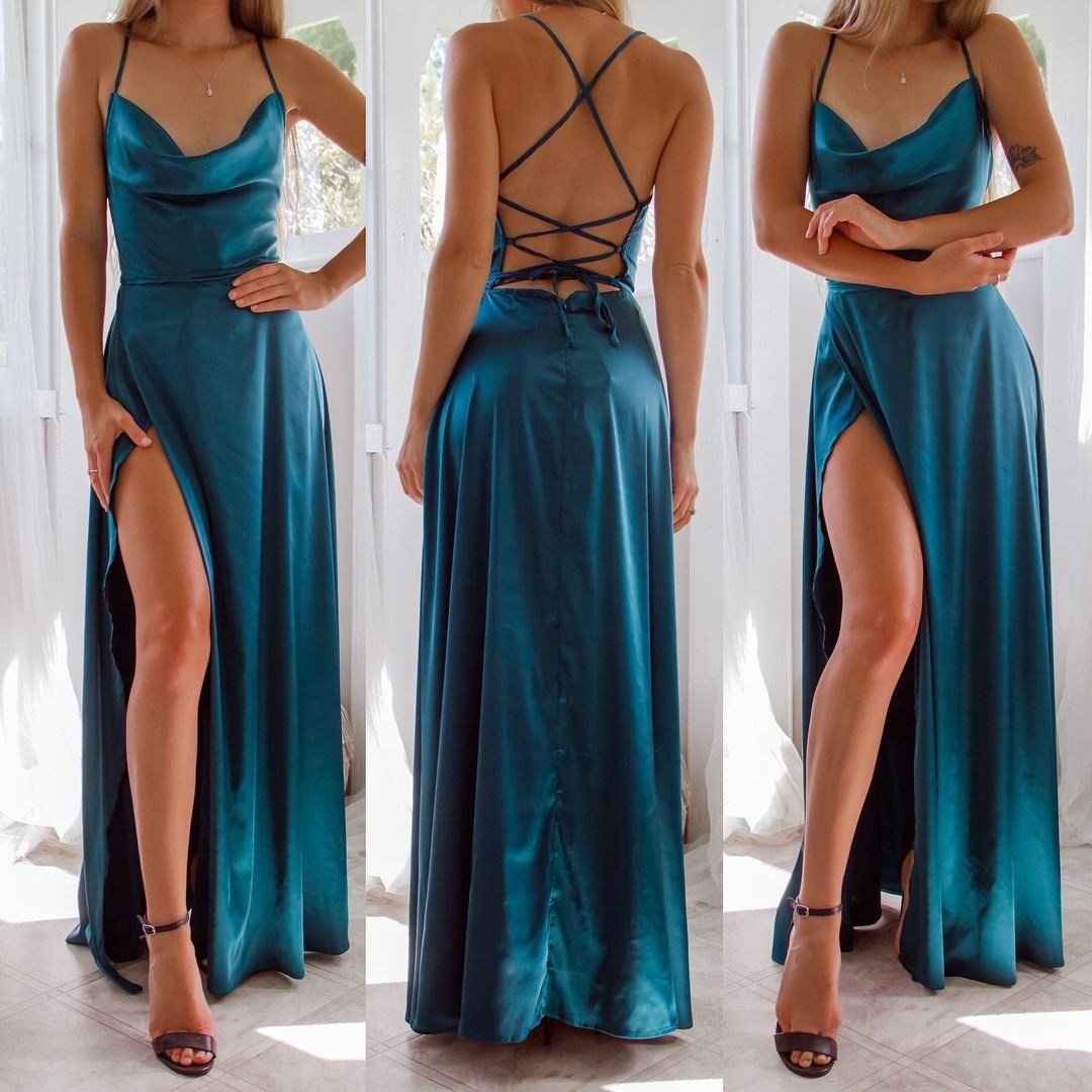 Summer Sexy Slimming Backless Strap Long Split Dress Women's Fashion High Waist Belted Gown V-neck What Else You Got?