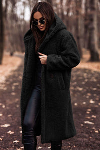 Elegant Teddy Coat for Women - Plush Faux Fleece Warm Winter Jacket with Hood (Autumn/Winter Fashion)