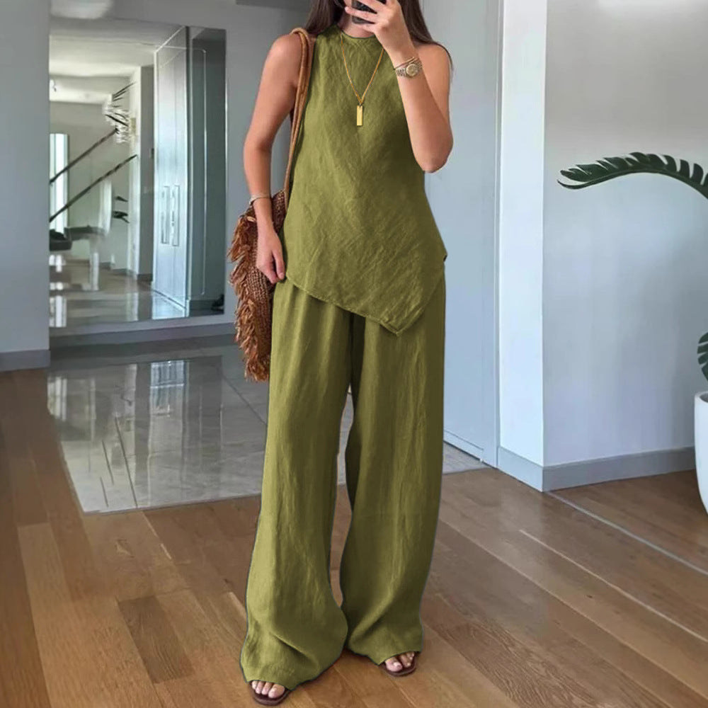 Casual Crew-Neck Pullover Sleeveless Pants With Pockets Cozy Two-Piece Set What Else You Got?