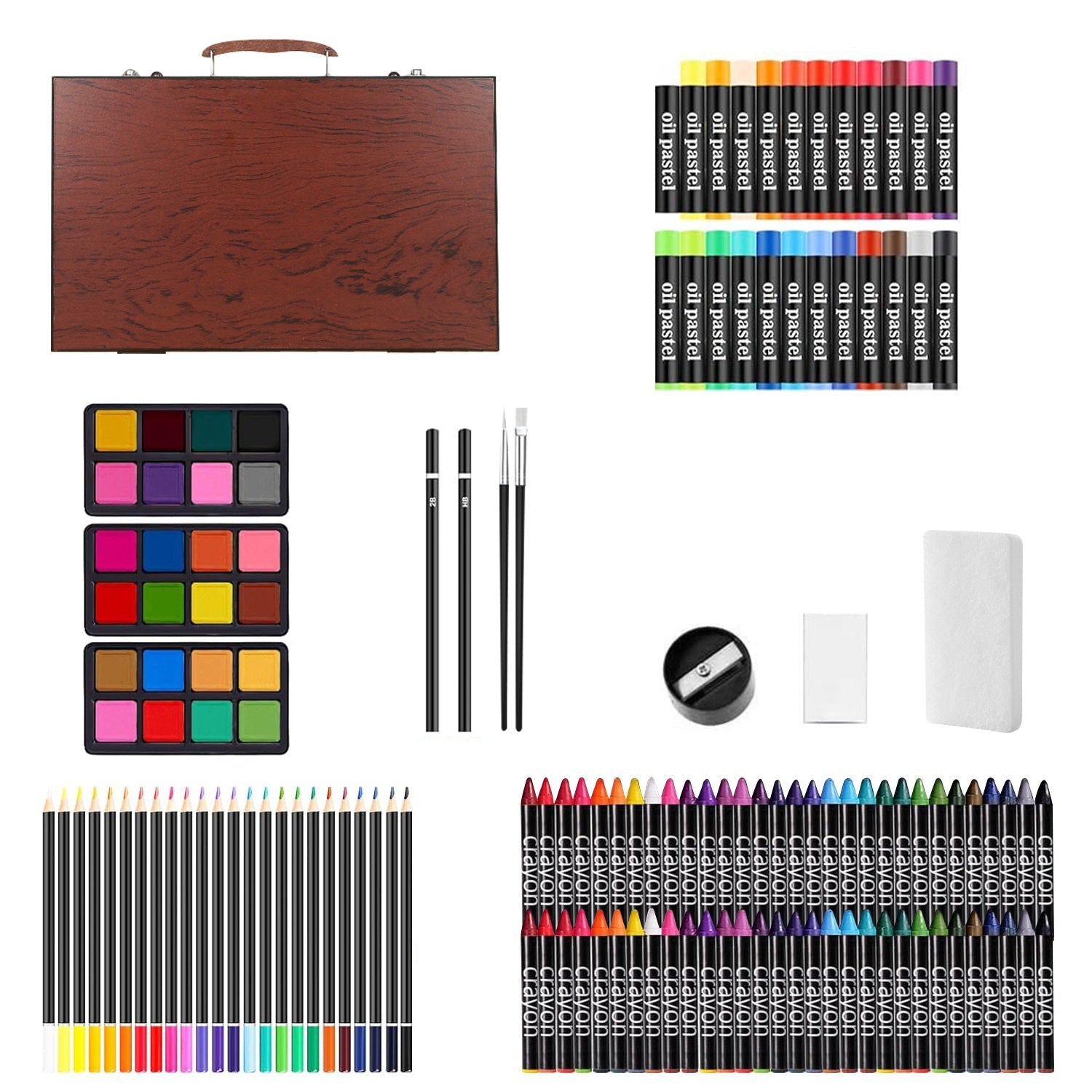 140Pcs Art Supplies With Colored Pencils Oil Pastels Crayons, Watercolor Cakes Brushes Sharpener Eraser In Elegant Wooden Box Professional Art Kit For Kids Adults Beginners Pros Office Supplies What Else You Got?