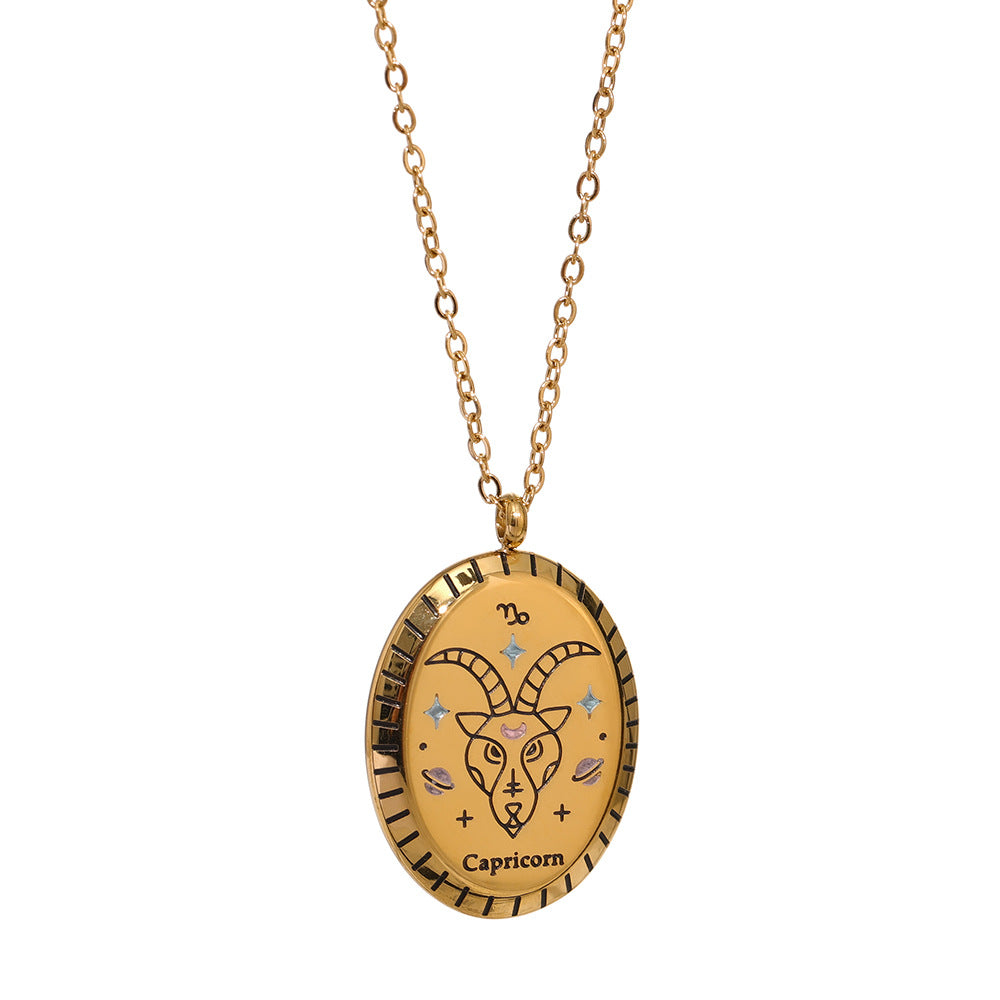 Titanium Steel Zodiac Oval Pendant Necklace What Else You Got?