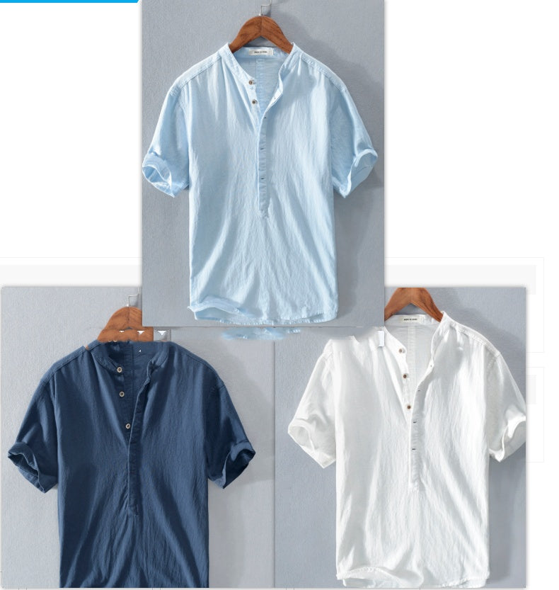Men's Stand Collar Japanese Ice Silk Linen Short Sleeve T-shirt What Else You Got?