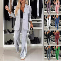 Chic & Sporty 2-Piece Blazer & Striped Pants Suit for Women – Versatile Casual Office Wear