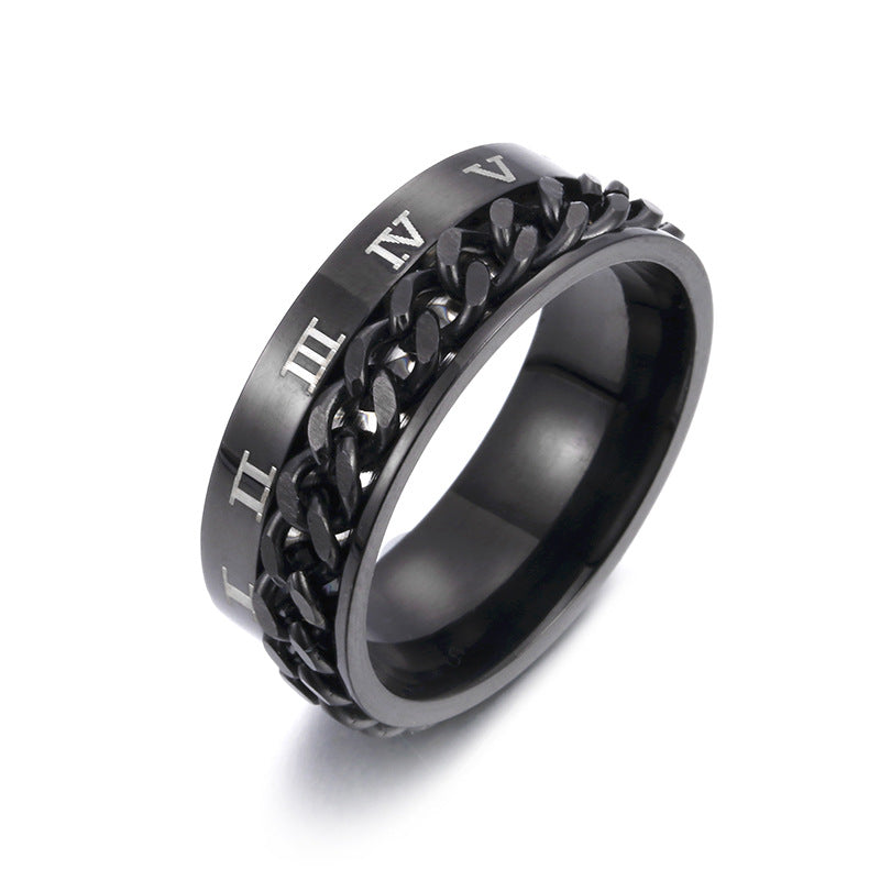 Men’s Roman Numeral Rotating Chain Ring – Titanium Steel Spinner Band, High‑Quality Punk Style Jewelry What Else You Got?
