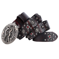 Punk Rivet Studded Leather Belt – Wide Rock-Style Waist Belt for Men & Women
