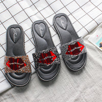 Lip Rhinestone Slippers
