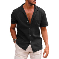 Men's Linen-Cotton Casual Short Sleeve Button Down Shirt - Summer Beach Wear - Lightweight & Breathable