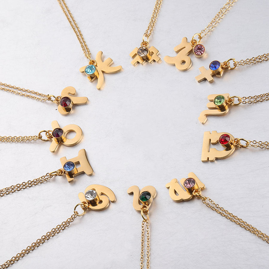 Golden Zodiac Necklace Lucky Birthstone Stainless Steel Jewelry What Else You Got?