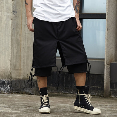 Men's Double-Layer Cropped Pants – Trendy Streetwear with Modern Splicing Design