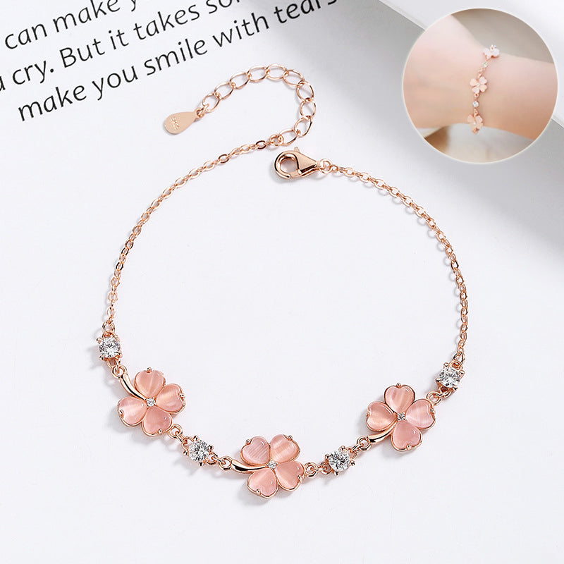 Opal Crystal & Zircon Diamond Heart Bracelet – Rose Gold Jewelry for Women, Luxury Gemstone Gift