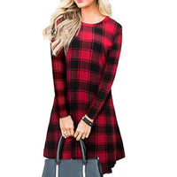 Elegant Plaid Dress for Women – Mid-Waist Slim Fit with Three-Quarter Sleeves