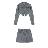 Elegant Women's Denim Jacket & Skirt Set - Art Retro Two-Piece Outfit | Modest & Stylish
