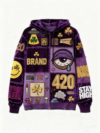 Psychedelic 420 Smoke Graphic Hoodie – Clover & All-Seeing Eye Streetwear