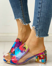 Fish mouth rhinestone fashion large size thick heel sandals