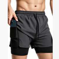Men Double Layer Quick Dry Running Shorts With Built-in Liner For Marathon Training