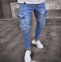Men's Distressed Cargo Jeans – Streetwear Denim with Ripped Holes & Utility Pockets