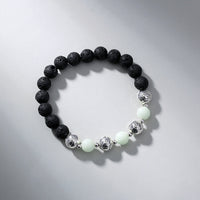 Glowing Faith Bracelet – Black Volcanic Stone with Luminous Beads & Metal Accents (Unisex)