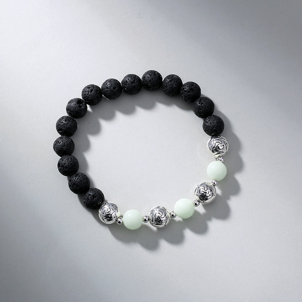 Black Volcanic Stone Luminous Bracelet – Glow‑in‑the‑Dark Beads with Electroplated Metal Accents (Unisex) What Else You Got?